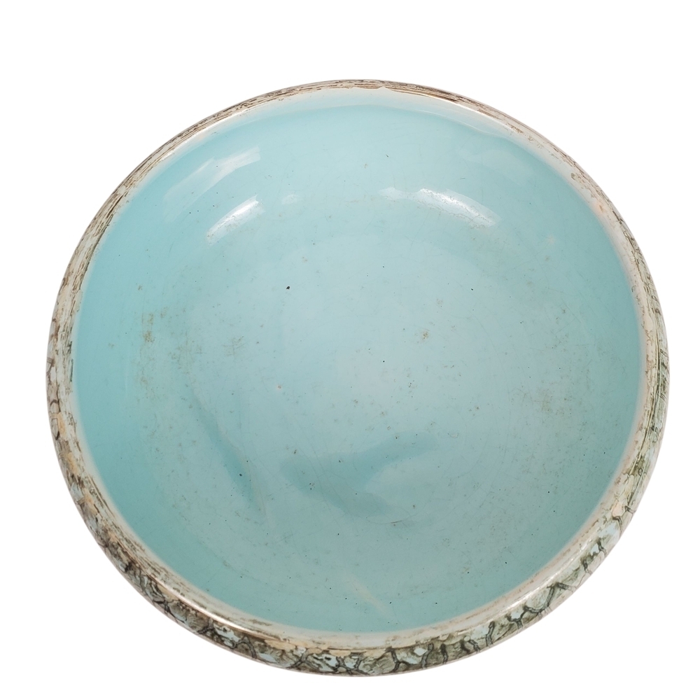 Vintage Mid-Century Modern Delft Holland Pedestal Bowl - Hand-Painted Turquoise - Picture 2 of 9
